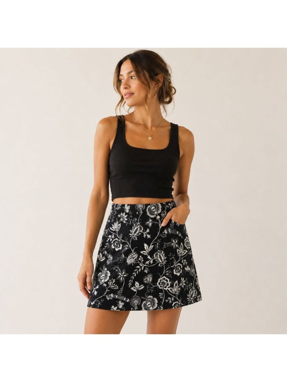NWT Derek Lam 10 Crosby Agatha Floral Mini Skirt Black White SZ 0 Designer Chic